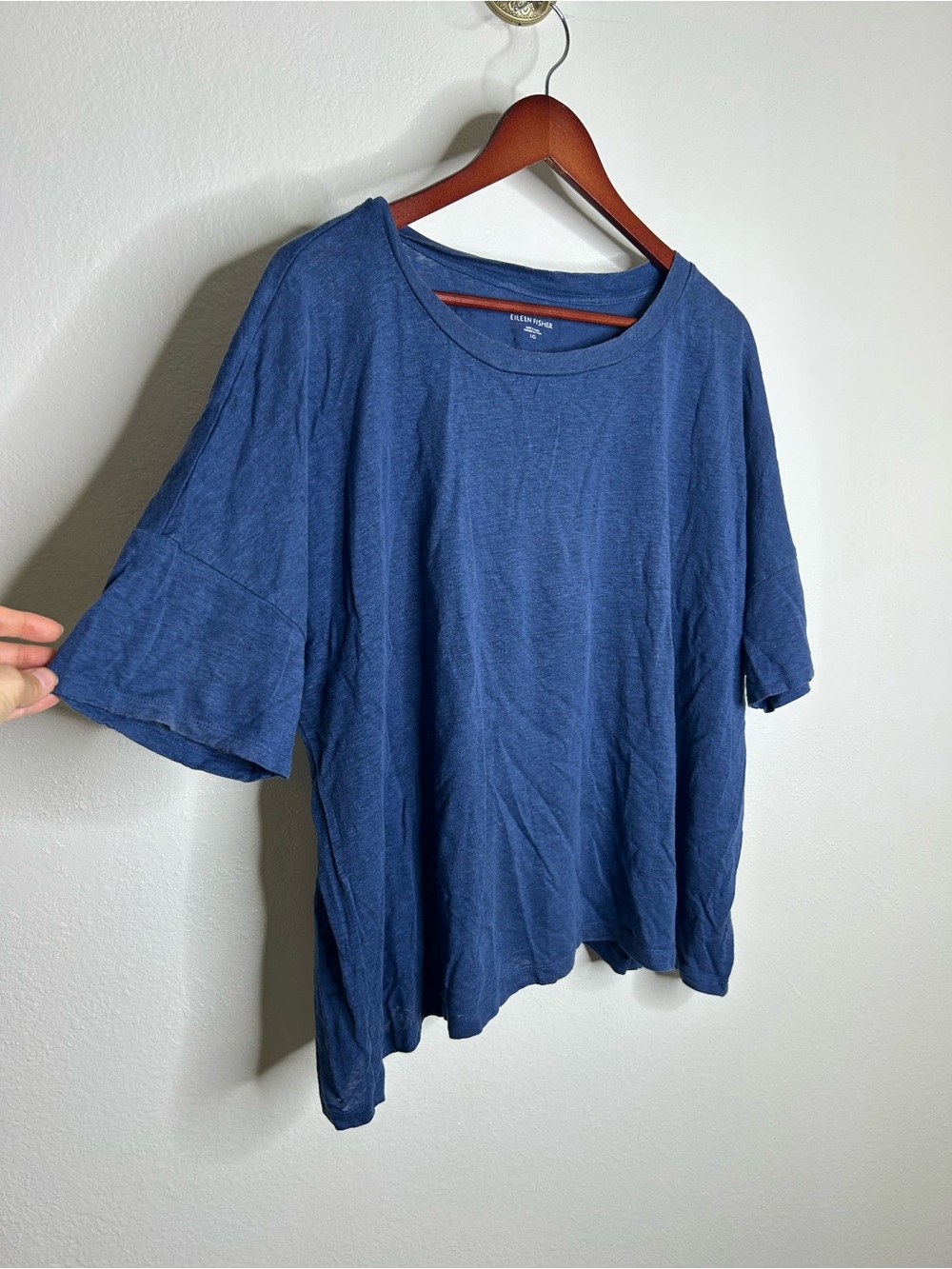 Eileen Fisher 100% Organic Linen Royal Blue Slouchy Short Sleeve Knit T - Shirt